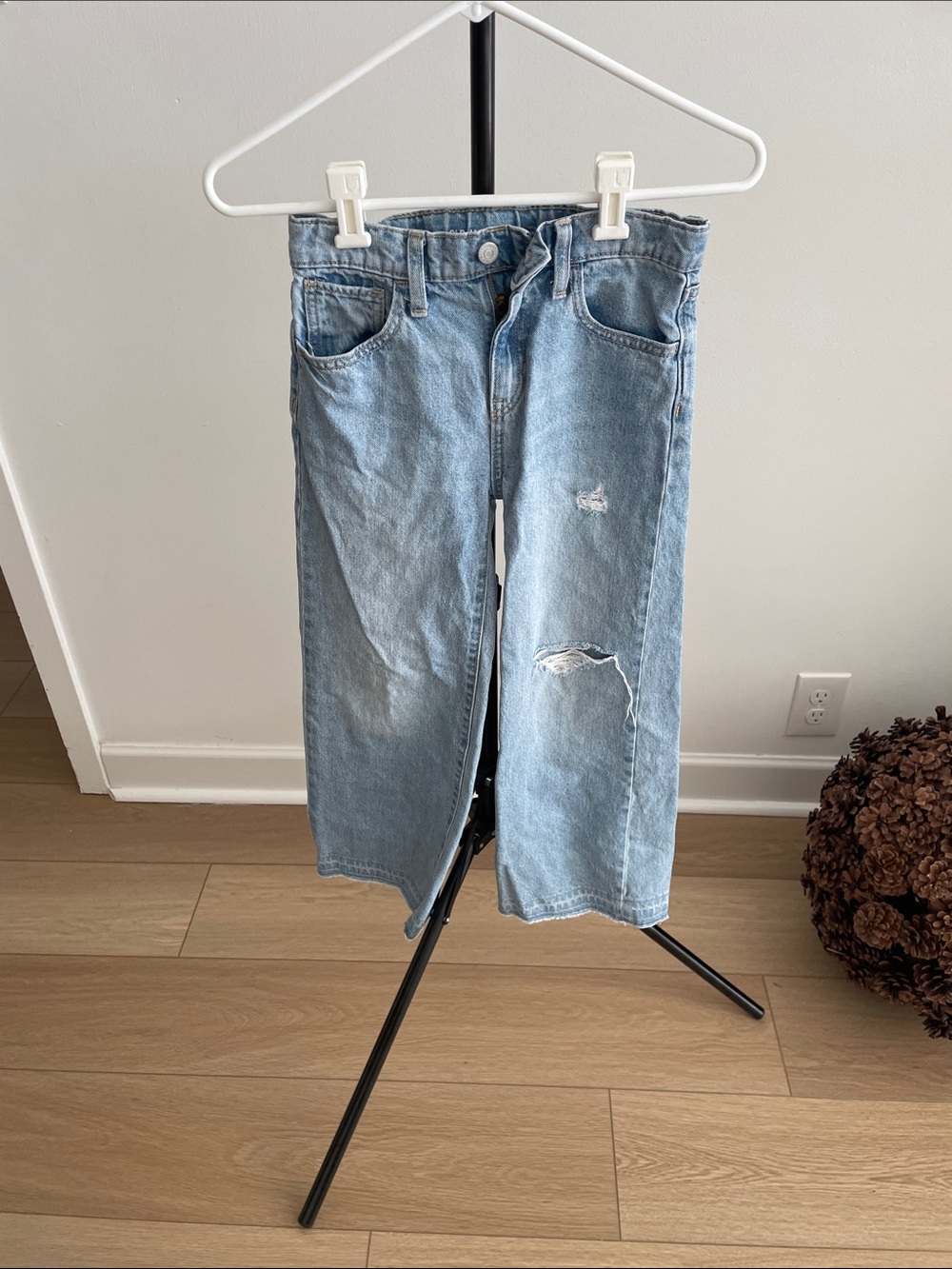 Light Wash Distressed Straight-Leg Jeans